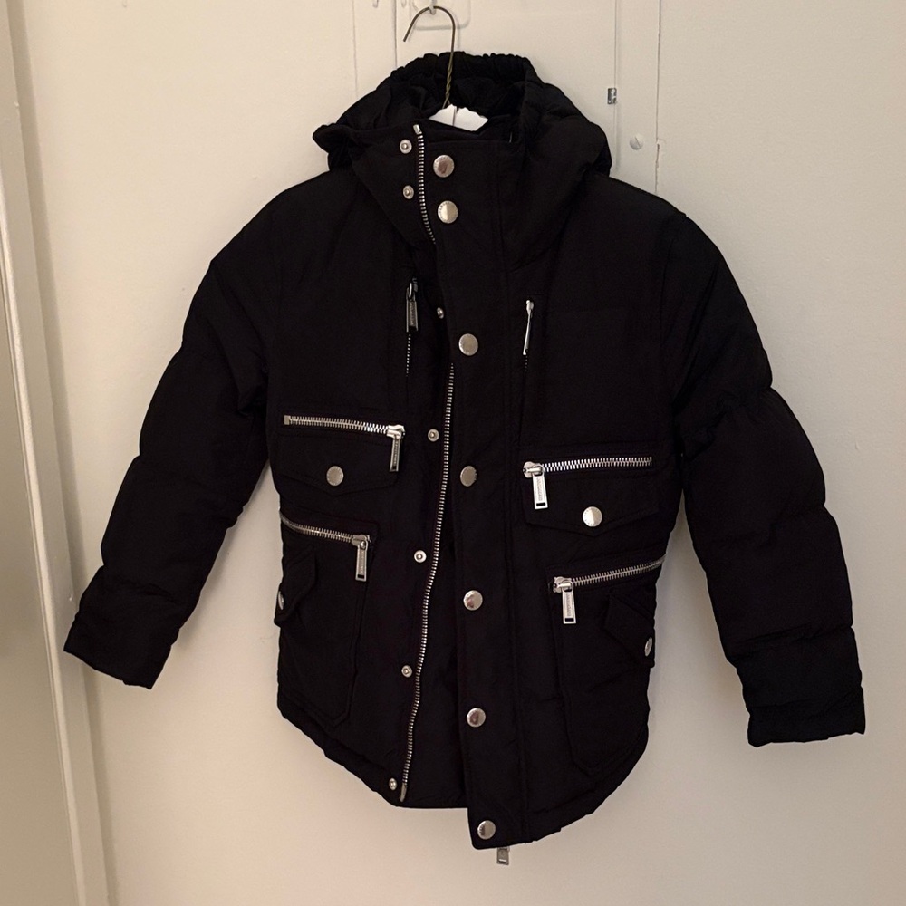 DSQUARED2 Black Puffer Jacket with Silver Zipper Details